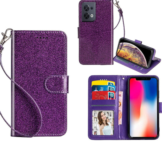 Oppo Reno 8 Case Wallet Cover Glitter Purple