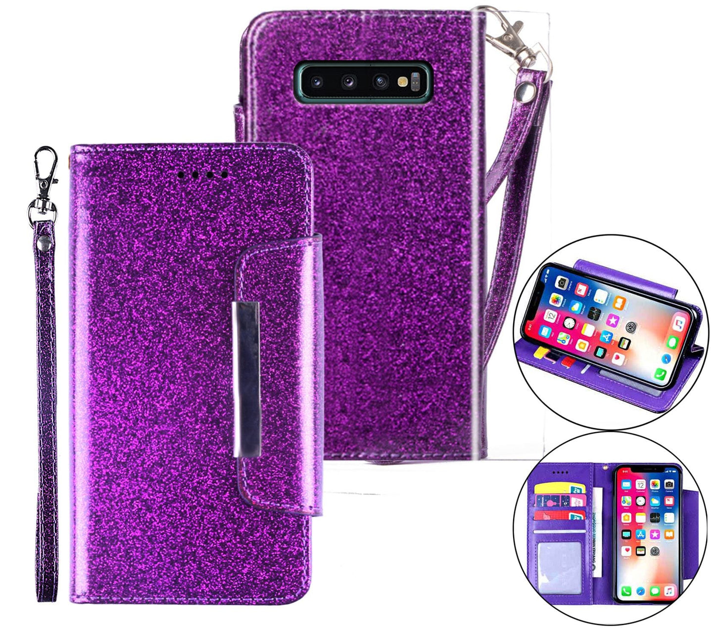 Samsung Galaxy S10 Plus Case Wallet Cover Glitter Purple
