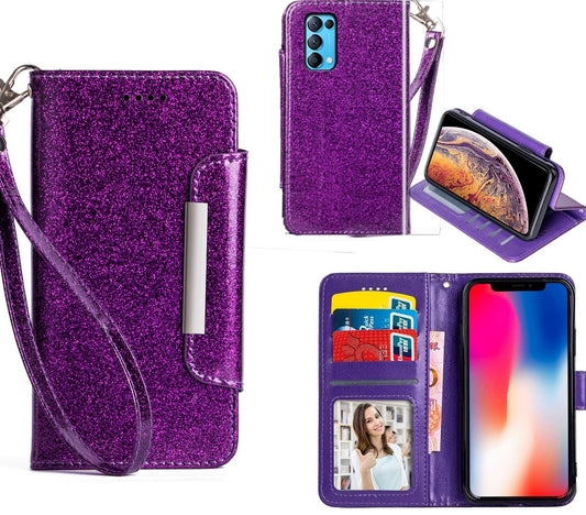 Oppo Find X3 Lite Case Wallet Cover Glitter Purple