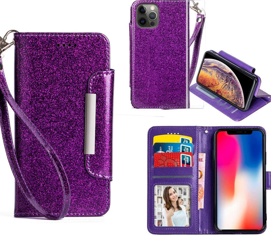 Iphone 14 Pro Case Wallet Cover Glitter Purple