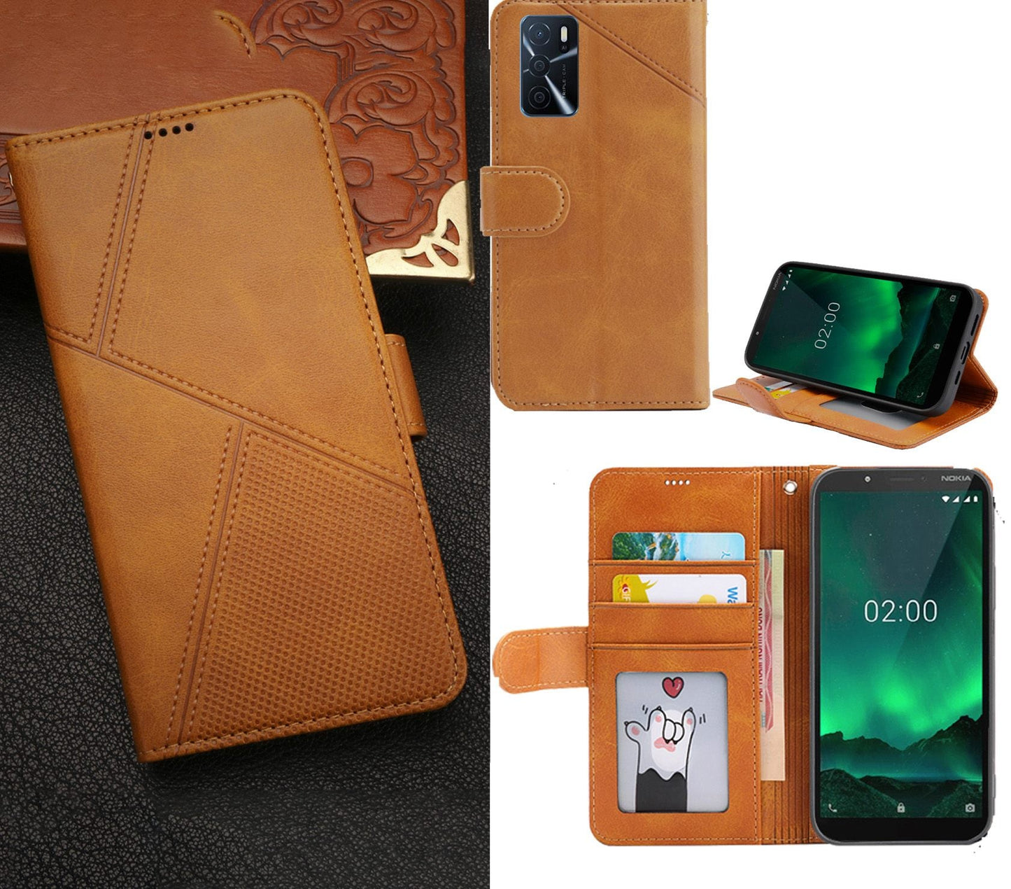 Oppo A16 Case Wallet Cover Orange Yellow