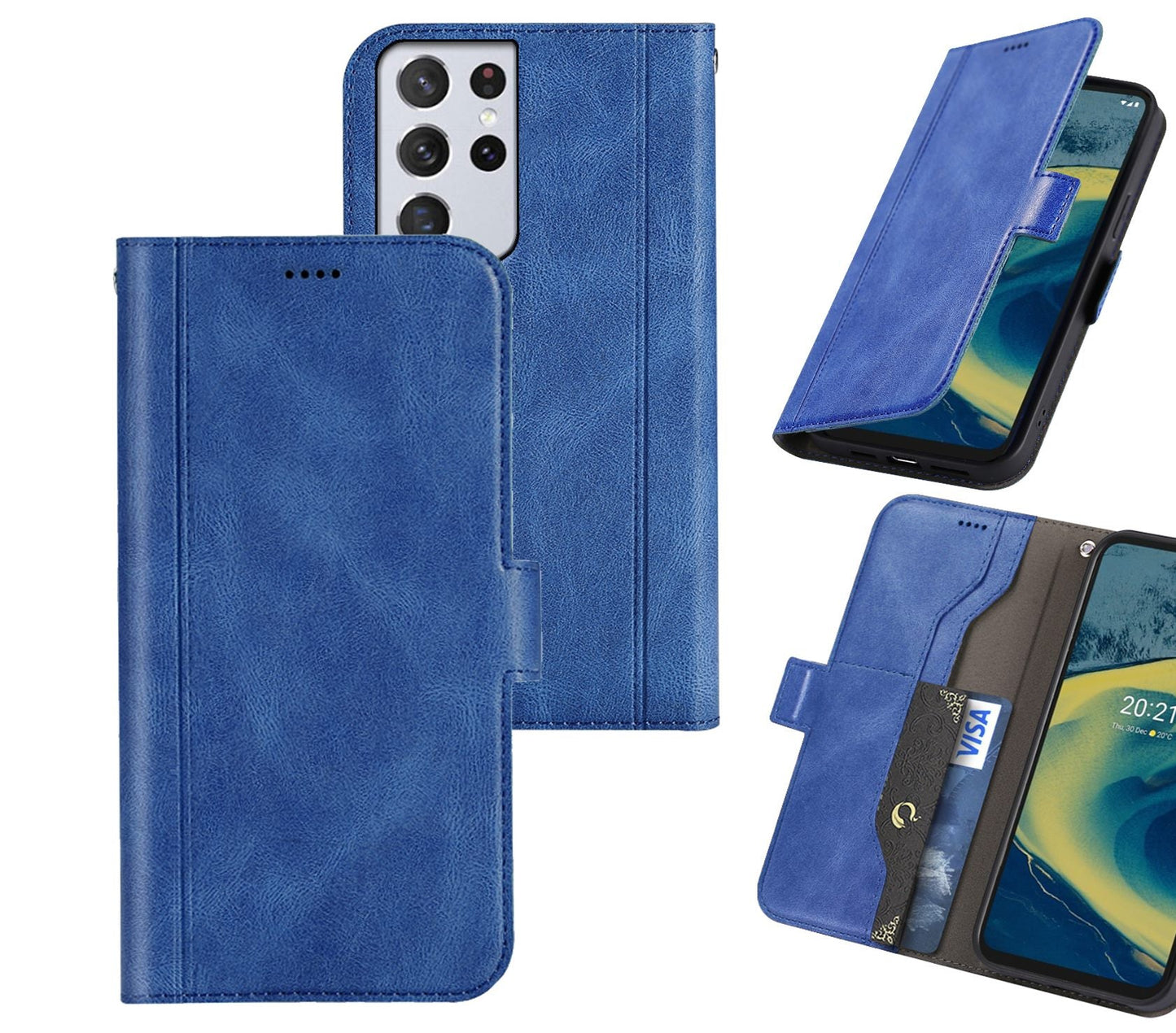 Samsung Galaxy S22 Ultra Case Wallet Cover Blue