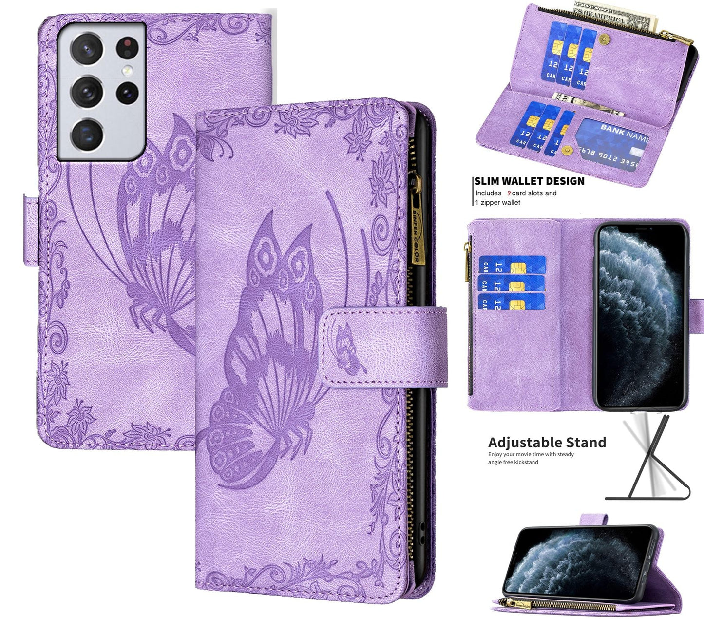 Samsung Galaxy S22 Ultra Case Wallet Cover Purple