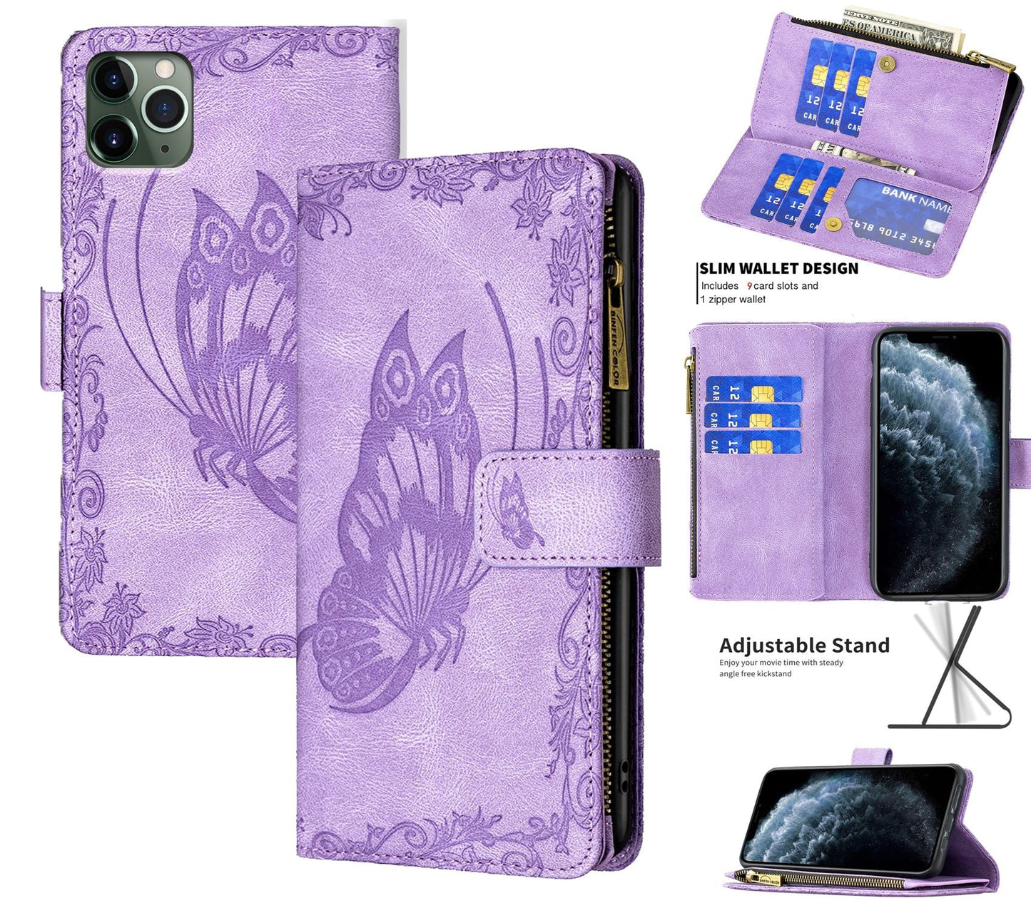 iPhone 11 Pro Max Case Wallet Cover Purple