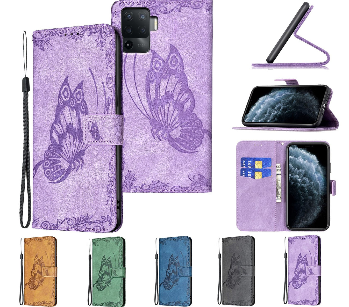 Oppo A94 Case Wallet Cover Purple