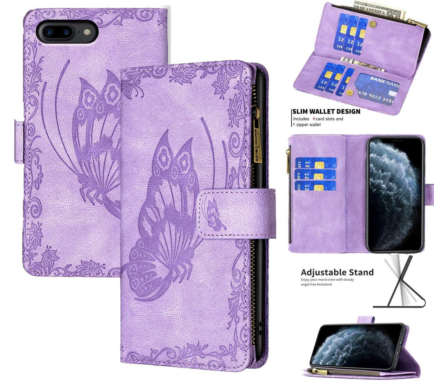 iPhone 8 Plus Case Wallet Cover Purple