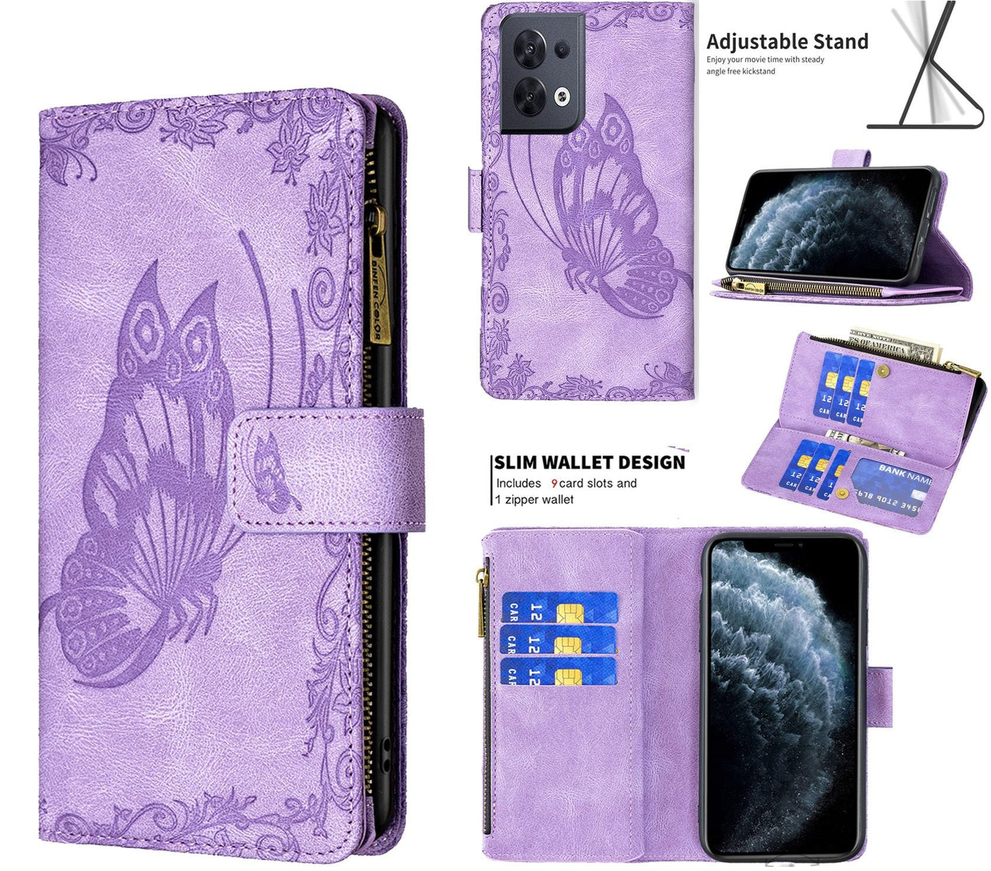 Oppo Reno 8 Case Wallet Cover Purple