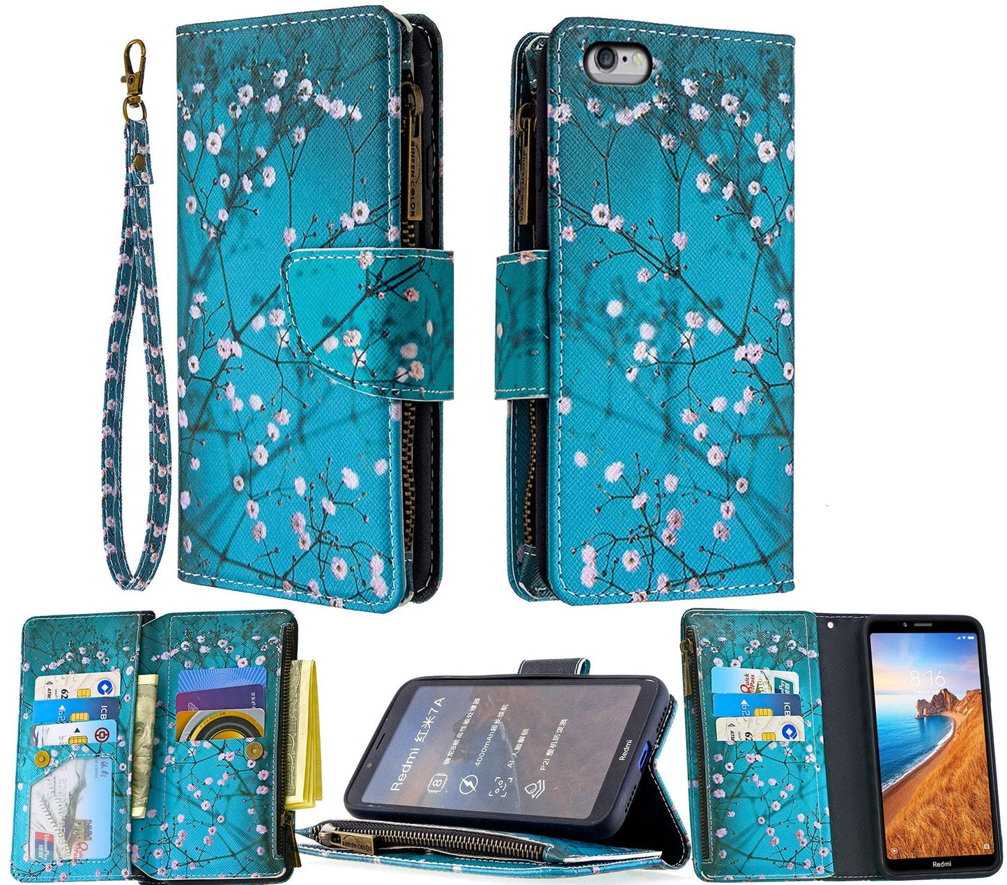 iPhone 6 Case Wallet Cover Blossom Green