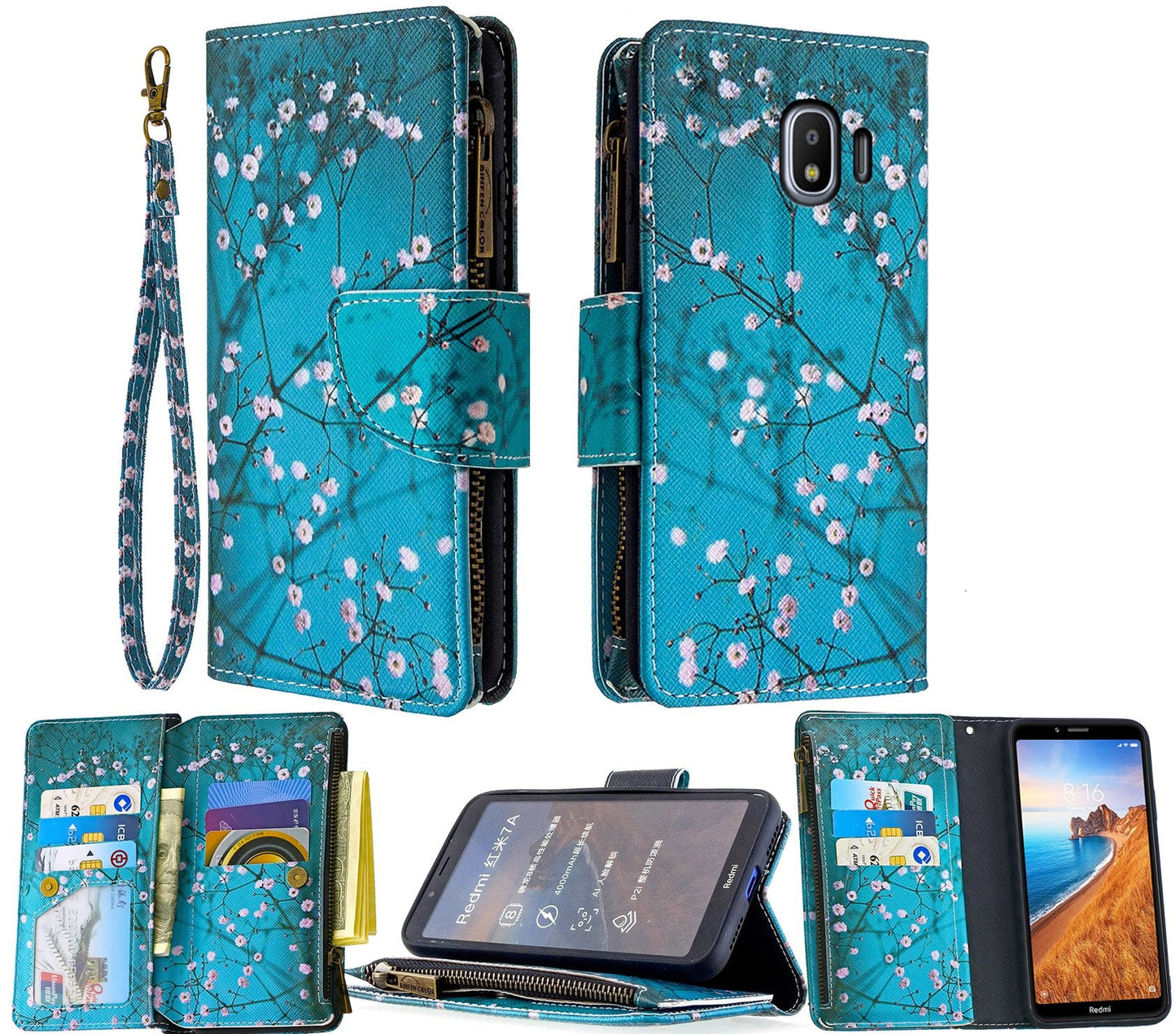Samsung Galaxy J4 Case Wallet Cover Blossom Green